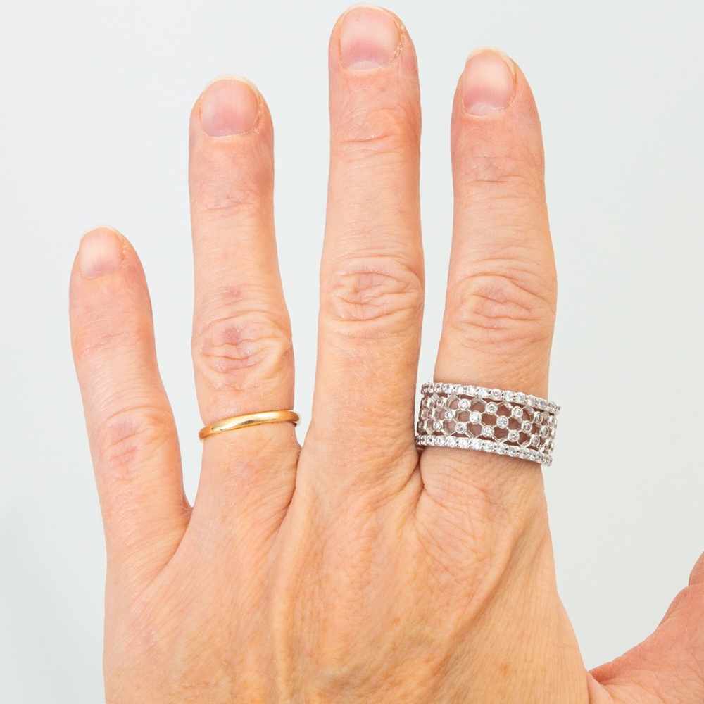Eternity band ring sterling silver & CZs wide band ring 10